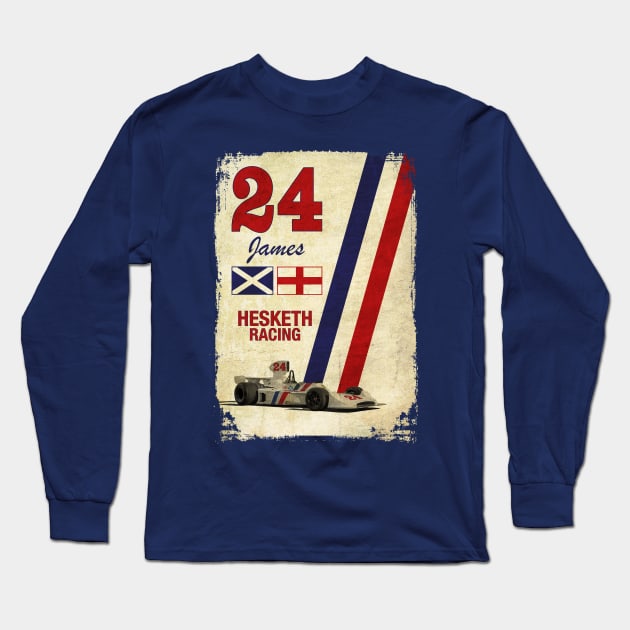 Retro Formula 1 Hesketh Racing James Hunt 24 T-Shirt Long Sleeve T-Shirt by funkymonkeytees